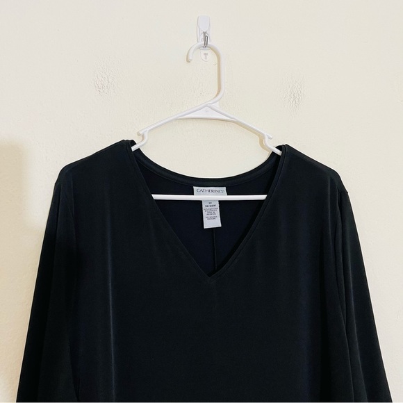 Catherines V-Neck 3/4 Sleeve Asymmetrical Blouse Women Size 1X Color Black - Picture 5 of 9